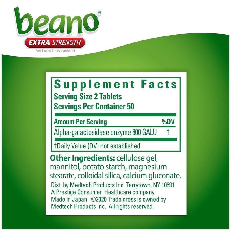 Beano Extra Strength Gas Relief Tablets 100 Count Vegetarian Antigas