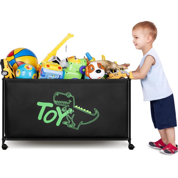 MISSLO Large Toy Box with Wheels Big Toy Chest for Kids Organizer Toy Storage Bin, 124L, Black