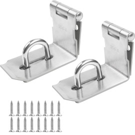 MejaRizon Pack of 2 Hasp Heavy Duty Right Angle, 90 Degree Door Bolt Lockable, 4 Inch 304 Stainless Steel Lock with Screws, Padlock with Hasp for Doors, Windows, Cabinets and Gates (Silver)