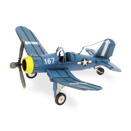 Homeroots 5" Blue and Yellow Metal Hand Painted Model Airplane Tabletop Sculpture