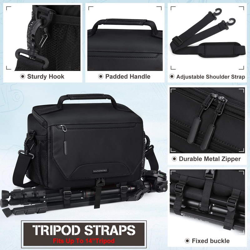 RAINSMORE Camera Bag, Small DSLR/SLR/Mirrorless Camera Sling Bag Waterproof Camera