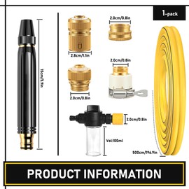 Yitexin Garden Hose Nozzle with 3 Adjustable Patterns Soap Dispenser, 4 Connectors, 16.4 Ft Hose, Metal High Pressure Hose Nozzle Heavy Duty, Outdoor Water Hose Sprayer Nozzle (7, Black)