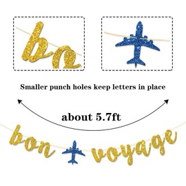 Bon Voyage Banner - Travel Theme Party Bunting Supplies - The Adventure Begin - Job Change - Retirement - Moving - Farewell Party Decorations - Gold Glitter
