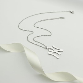 Asqunpin NY Necklace I Love New York Pendant Stainless Steel Letter, Silver