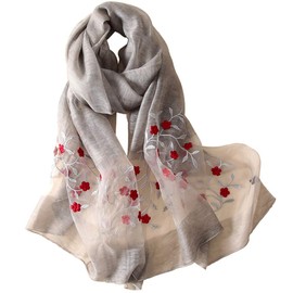 Alysee Women Soft Warm Silk&Wool Mixed Embroidered Scarf Shawl Headwrap Grey