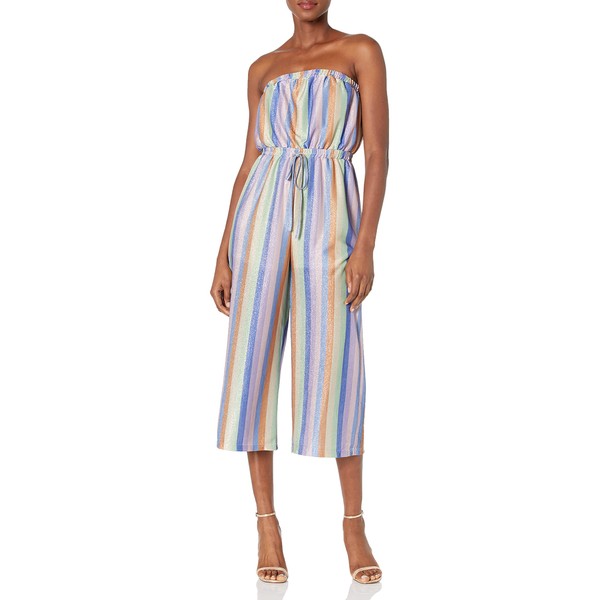 MOON RIVER Womens Strapless Drawstring Cropped Casual Jumpsuit, Rainbow, Large