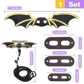 ZeriLion 3-Size Reptile Harness & Leash Set for Bearded Dragons, Soft Leather Wing Design (Black), Detachable & Adjustable