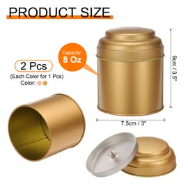 sourcing map 2 Pcs Tea Tins Canister with Airtight Double Lids, 8 oz Small Round Tin Can Box, Kitchen Canister Containers for Loose Tea Coffee Candy Spices, Bronze Gold, Rose Gold