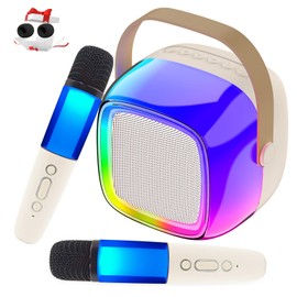 Karaoke Machine with Two Wireless Microphones,for Adults Kids,Portable Karaoke Speaker for Adults & Kids,Karaoke Microphone with PA System,Full Screen Colorful LED Lights