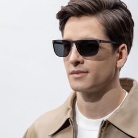 CARFIA Metal Men's Polarised Sunglasses UV400 Protection Spring Hinges Eyewear with Flat Rectangle Shape for Driving Outdoor Activities