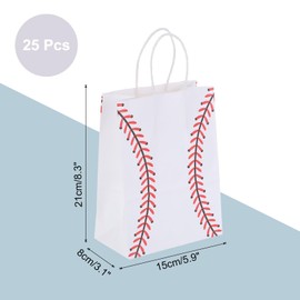 sourcing map 25pcs Baseball Gift Bags with Handles Bulk, 3.1"x8.3"x5.9" Baseball Gift Bags Sports Party Favor Bags for Kids Sports Theme, Party, Football Theme Event Gift Bag, White