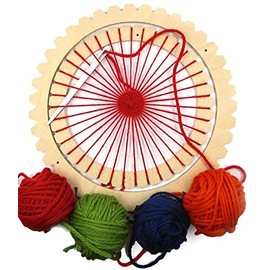 Rundwebrahmen aus Buchenatur mit Webnadel, Anleitung, Motorikspielzeug, fertig bespannt, Handmade Germany