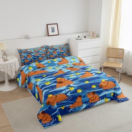 Capybaras Twin Comforter Set Cute Capybara Comforter Set for Boys Girls Teens Funny Capybaras Bedding Comforter Sets Gifts for Capybara Lovers, Lovely Cartoon Rodent Animals Capybaras Duvet Insert