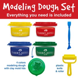 Faber-Castell Little Creatives Super Soft Modeling Dough: 4 Classic Colors and Play Dough Accessories, Non Toxic Playdough Kit for Toddlers, Gifts for Kids and Preschool (Ages 3+)
