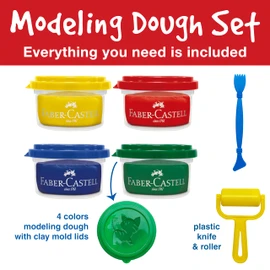 Faber-Castell Little Creatives Super Soft Modeling Dough: 4 Classic Colors and Play Dough Accessories, Non Toxic Playdough Kit for Toddlers, Gifts for Kids and Preschool (Ages 3+)
