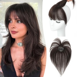 Flyroseing Dark Brown Clip in Fringe Human Hair Fringe, 360° Cover Clip in Fringe Human Hair Clip on Fringe Clip in Bangs 100% Human Hair Hairpiece for Women Clip in Bangs for Daily Use