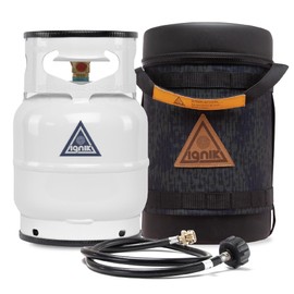 Ignik Refillable Gas Growler Deluxe 5-Pound Propane Tank with Carry Case and Adapter Hose, Arctic Case/White Tank
