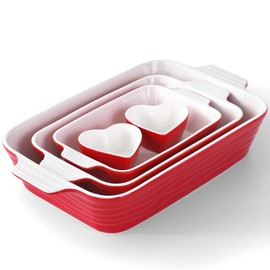 RUYOLIKS Baking Dish for Oven Ceramic Lasagna Pan 9×12.8 Inch Casserole Dishes Bakeware Set With Ramekin Large Deep Baking Dishes Rectangular Non-Stick Baking Pans for Kitchen Baking and Roasting Red