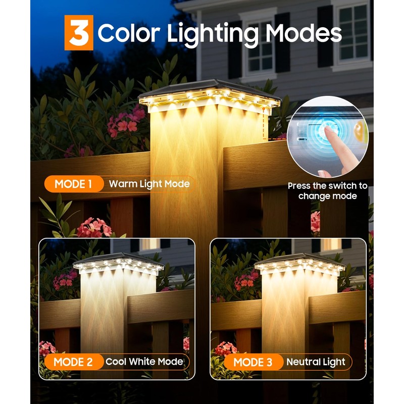 ENSLI 12 Pack 4x4 Solar Post Cap Lights Outdoor, 3