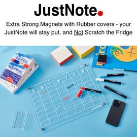 2 Piece Magnetic Clear Acrylic Fridge Calendar Board - Family Planner - Non Scratch Magnets - Wipe Clean with Vibrant Non Toxic Liquid Chalk Markers - Dry Erase Planning board for your refrigerator