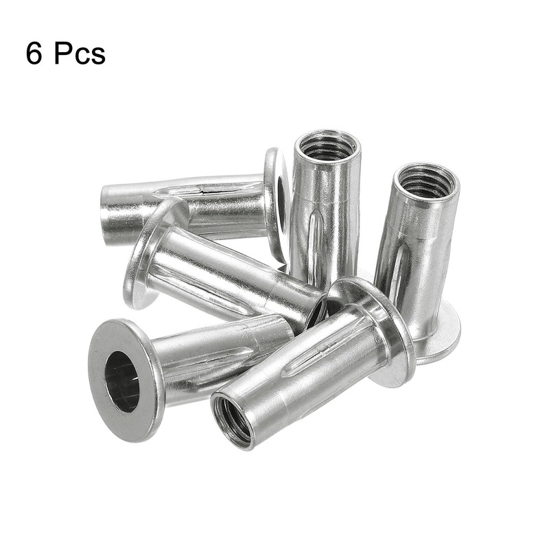 uxcell M10 Multi-Grip Rivet Nuts, 6pcs Pre-Bulbed Shank Flat Head