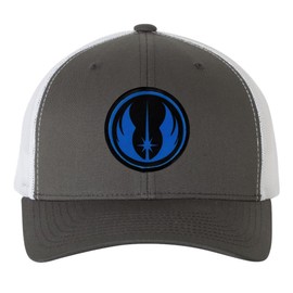 Mari Kyrios Star Force Republic Knight Blue on Black Patch Heat Welded Grey on White Curved Bill Hat - Adult Mesh Trucker Snap Back Cap