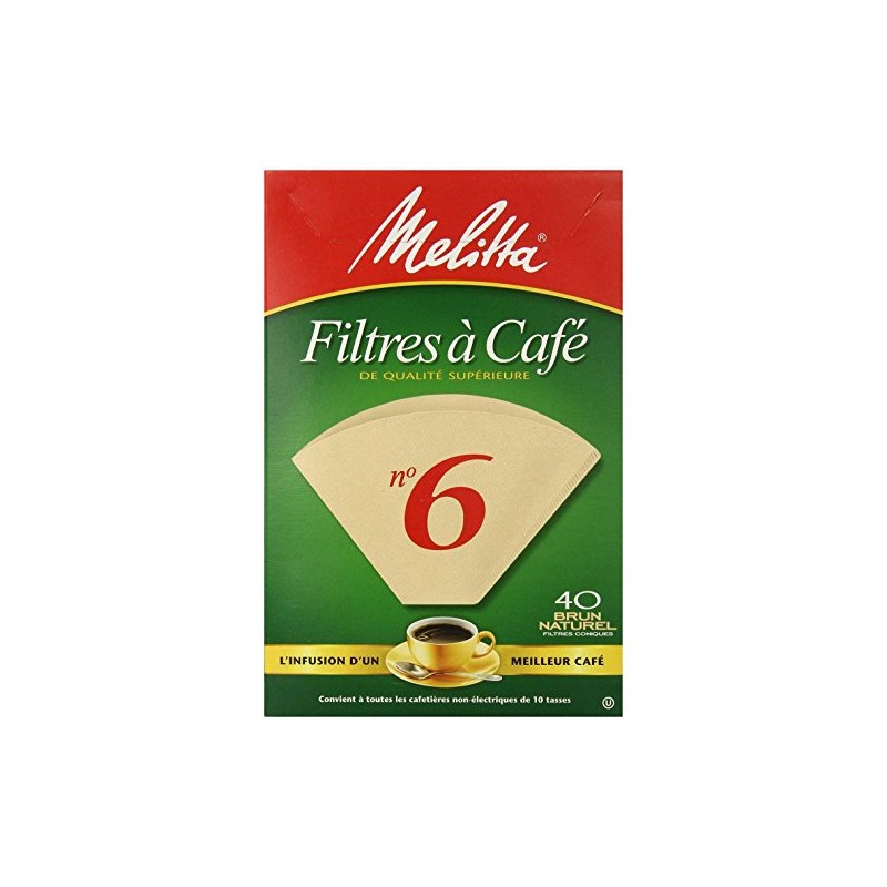Melitta Cone Coffee Filters, Natural Brown, No. 6, 40 Count