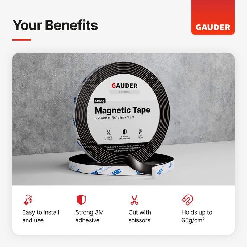 GAUDER Strong Magnetic Tape Self Adhesive (3.3 Feet Long x