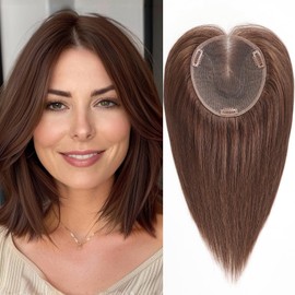 starluck 6x5 inch Lage Swiss Base 14 Inch Real Human Hair Toppers,60 Gram, 100% Real Human Hair Toppers for Women with thinning hair hair loss(Brown, no Bangs)