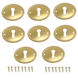 yukata Gold Oval Vintage Corner Code Gadget Piece Perforated Lid Iron Trim Drawer Keyhole Covers Key Hole Old Keys Striped Edge Door Cover Door Cover Decoration with Screws 8PCS (Gold)