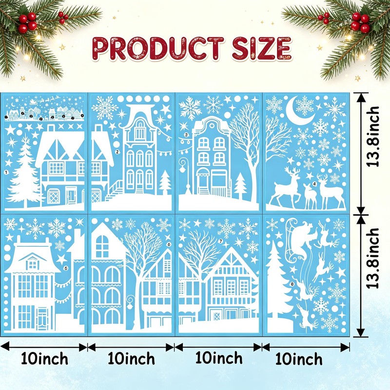 Christmas Village Window Clings Large White Winter Glass Decals