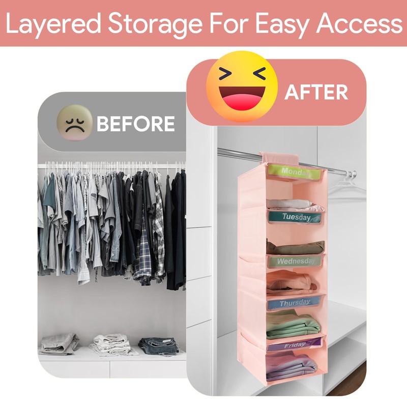 Weekly Clothes Organizer for Kids, Days of The Week Clothes