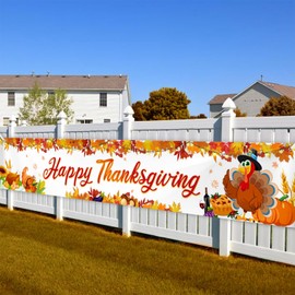 AIBIIN Happy Thanksgiving Banner Fall Thanksgiving Patry Sign Outdoor Decorations Friendsgiving Hanging Gate Decor Fence Yard Banner Indoor Wall Decor 120x20inch