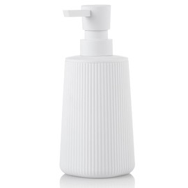 Small Soap Dispenser for Bathroom and Kitchen, Modern Farmhouse Striped Style Plastic Hand Soap Dish Soap Dispenser with Pump Matte White
