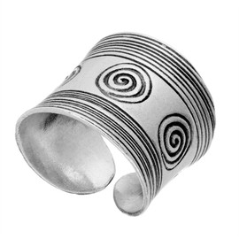 81stgeneration Women's .999 Fine Silver Karen Hill Tribe Engraved Spiral Adjustable Ring, Silver, No Gemstone