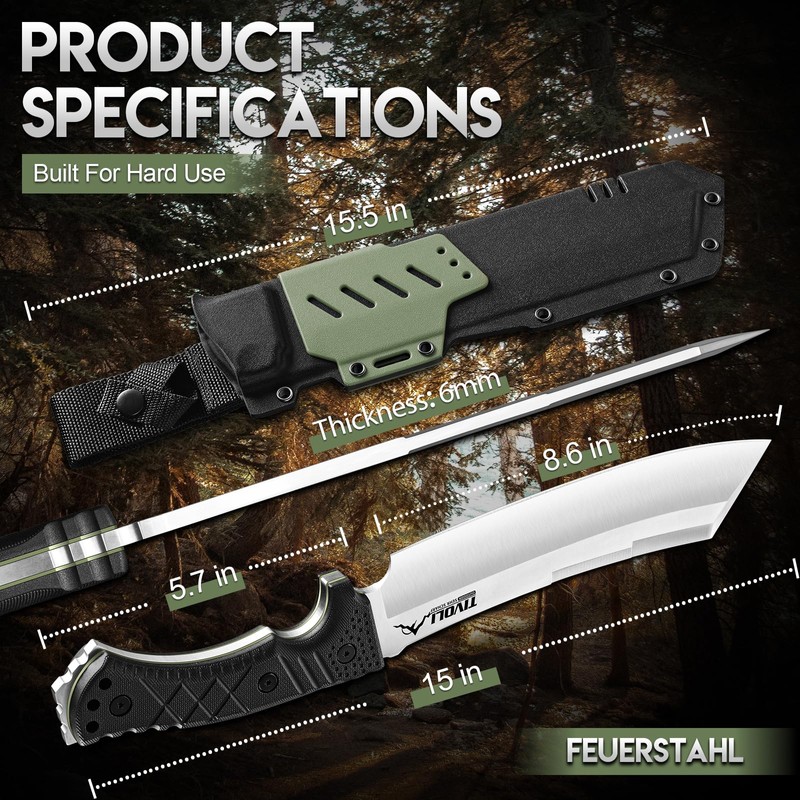 TIVOLI Heavy Duty Tanto Machete - Full Tang Fixed Blade