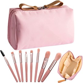 BDSHUNBF Toiletry Bag, Cosmetic Bag, Travel Make Up Bag, Cosmetic Bag, Small, Makeup Organiser, Women's Wash Bag with Zip, with Travel Make Up Brush Set for Women and Girls (Pink), pink, Fashion
