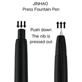 Jinhao 10 Press Fountain Pen for Office Use - Retractable Extra Fine Nib & Ink Converter Set, Clip Version (EF,Matte Black)