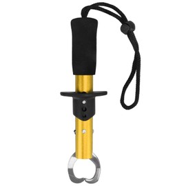 SUNGOOYUE Stainless Steel Fish Lip Gripper, Fish Grip Holder, Fishing Tool with Wrist Strap, Fishing Accessories (Gold)