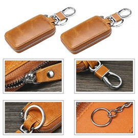 MiOYOOW Leather Car Key Bag, Car Key Signal Shielding Box, Car Smart Keychain Coin Holder Car Remote Key Chain for Women and Men, 8.5 × 2.4 cm, light brown