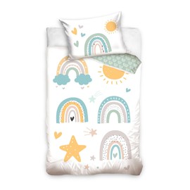 Children's Bed Linen, 100 x 135 cm, 100% Cotton, Bed Linen for Children and Baby, Rainbow, Sun, Happy Boho Baby Bedding for Girls and Boys, 40 x 60 cm + 100 x 135 cm
