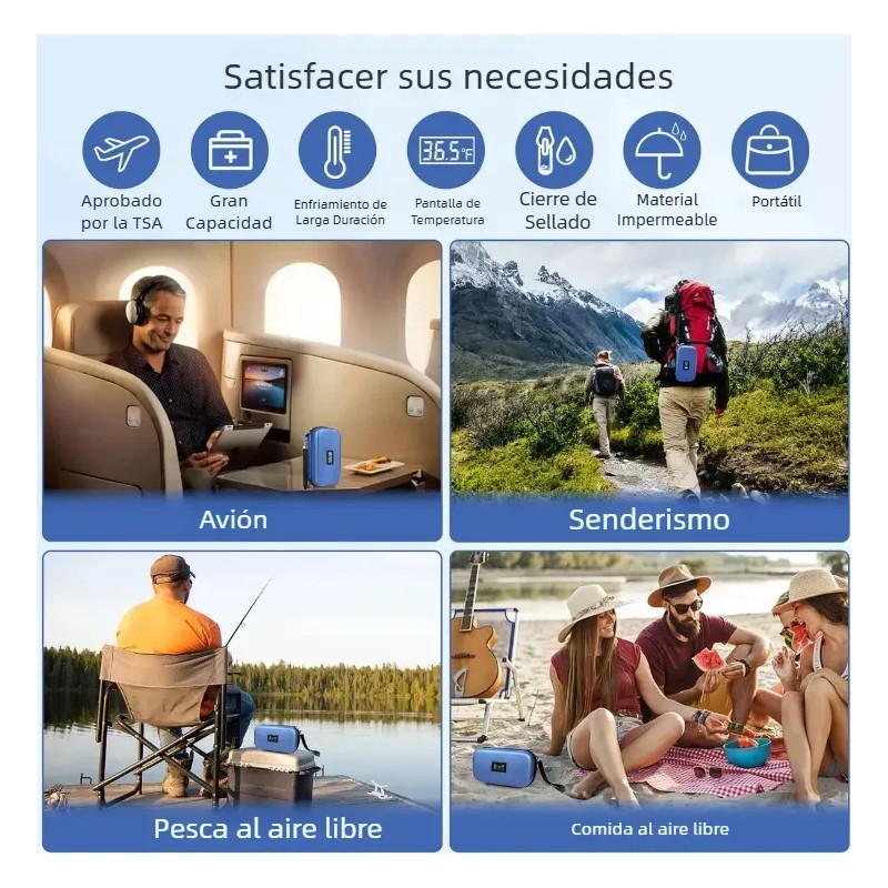 Zanoreth Hielera Portátil Insulina con Termómetro y 3 Bolsas de