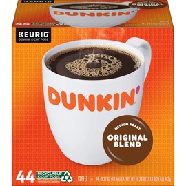 Dunkin' Original Blend Medium Roast Coffee, 44 K Cups for Keurig Coffee Makers