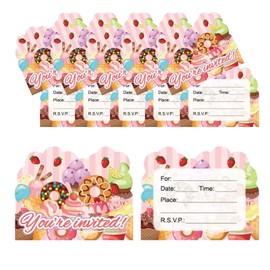 20PCS Donut Birthday Party Invitations,Donut Birthday Party Supplies, Sweet Birthday party supplies,Donut Birthday invitations for Girls