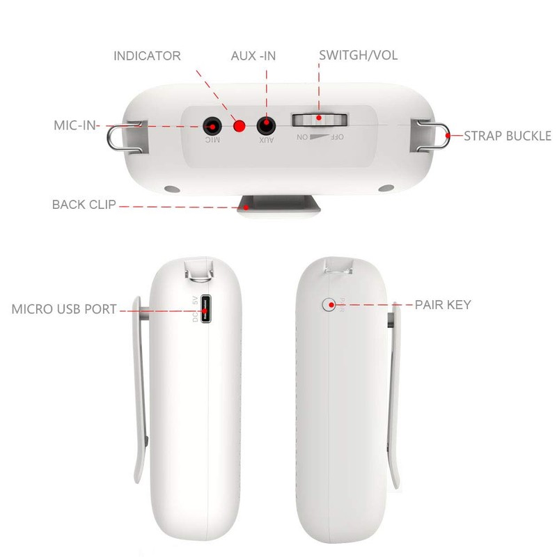 NORWII拡声器ポータブル充電式ミニ音声増幅器、有線マイクイヤホンヘッドセット、教師用音声増幅器、プレゼンテーション、ツアーガイド、会議、コーチ、トレーニングをサポート(白)