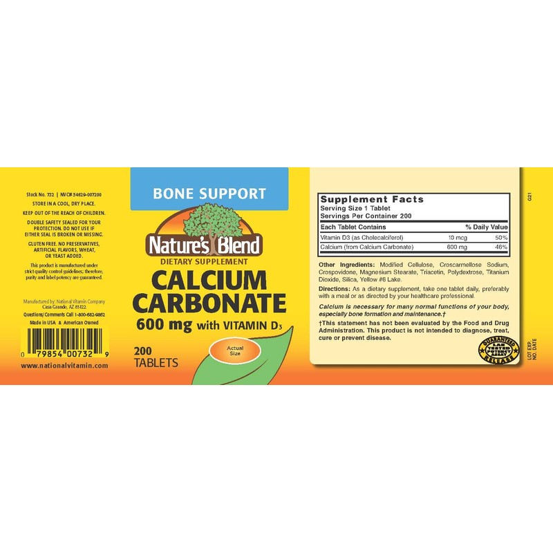 NAT B CALCIUM CARB/D TB 600MG 200
