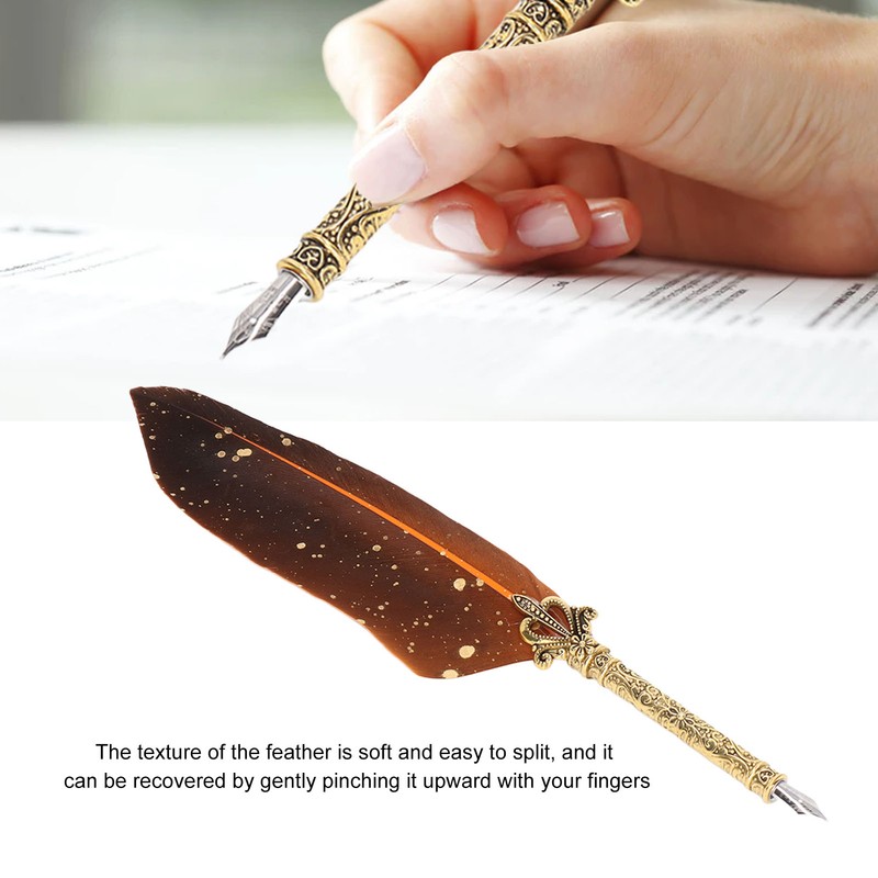 Feather Pen Set with 10 Interchangeable Nib Fire Lacquer Wax