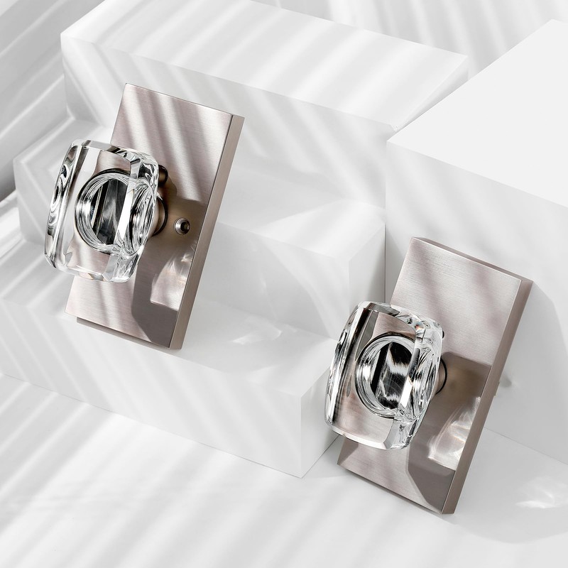 HIEMEY Glass Door Knobs Interior with Lock, Crystal Modern Privacy