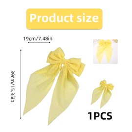 Yellow Hair Bow,15 Inch Solid Big Bow Satin Hair Clip,Cute Large Long bow hair Clip,Vintage Bowknot Hairpin for Women Girls,for Daily Dressing, Performance Ball, Date, Party(Yellow)
