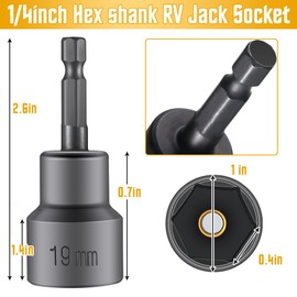 Dreyoo 2 Pack RV Scissor Jack Socket, 3/4" or 19mm Drill Adapter with 1/4" Hex Shank, Camper Trailer Stabilizer Jack Tool for RV, Car, Travel Trailer Leveling(Black)